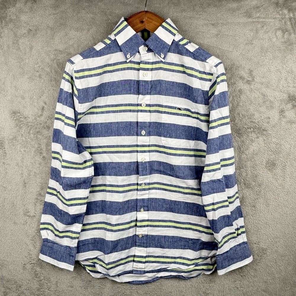 Vineyard Vines Slim Fit Tucker Shirt Mens M Striped L/S Button Down Linen Blend